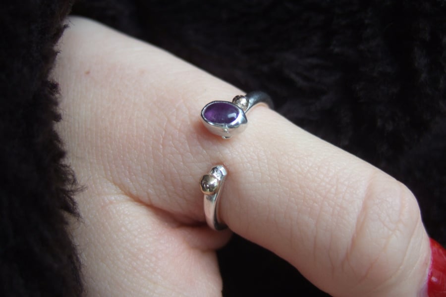 Open Set Sterling Silver Ring with Oval Amethyst