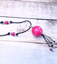 Large stylish boho wooden pendant necklace (pink and silver) - Image 4