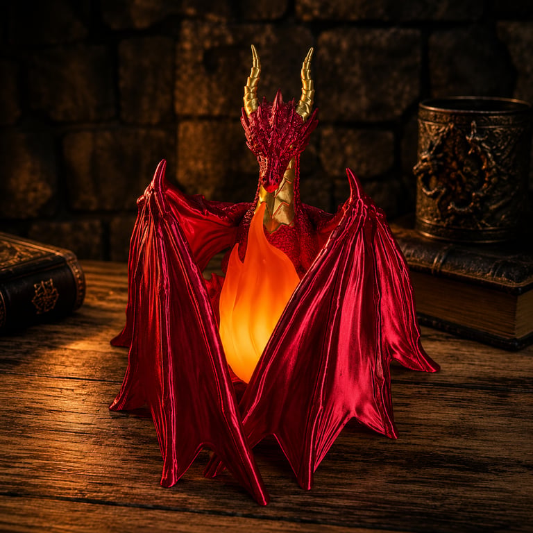 Red Dragon Flame Lamp with Remote Control & Timer Fantasy Dragon LED Table Lamp