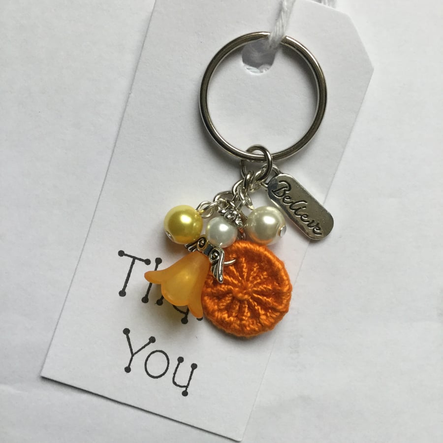 Dorset Button Angel Charm Keyring in Orange