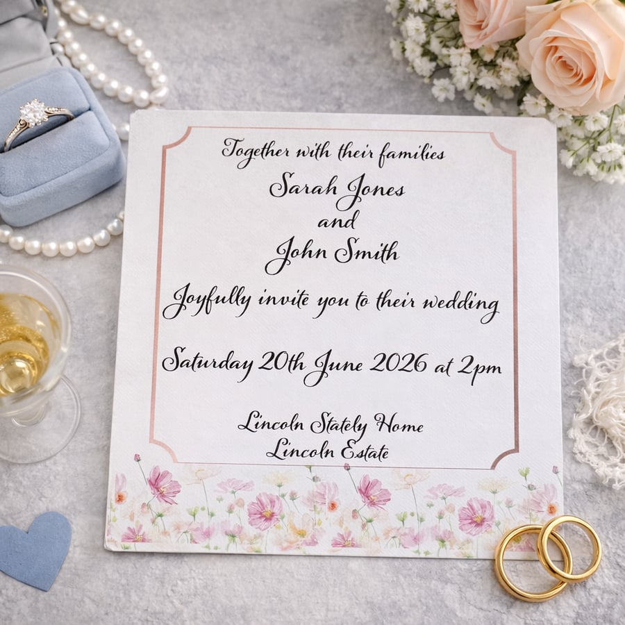 Painterly Floral Wedding Invitation Set with RSVP, Details & Handmade Envelopes