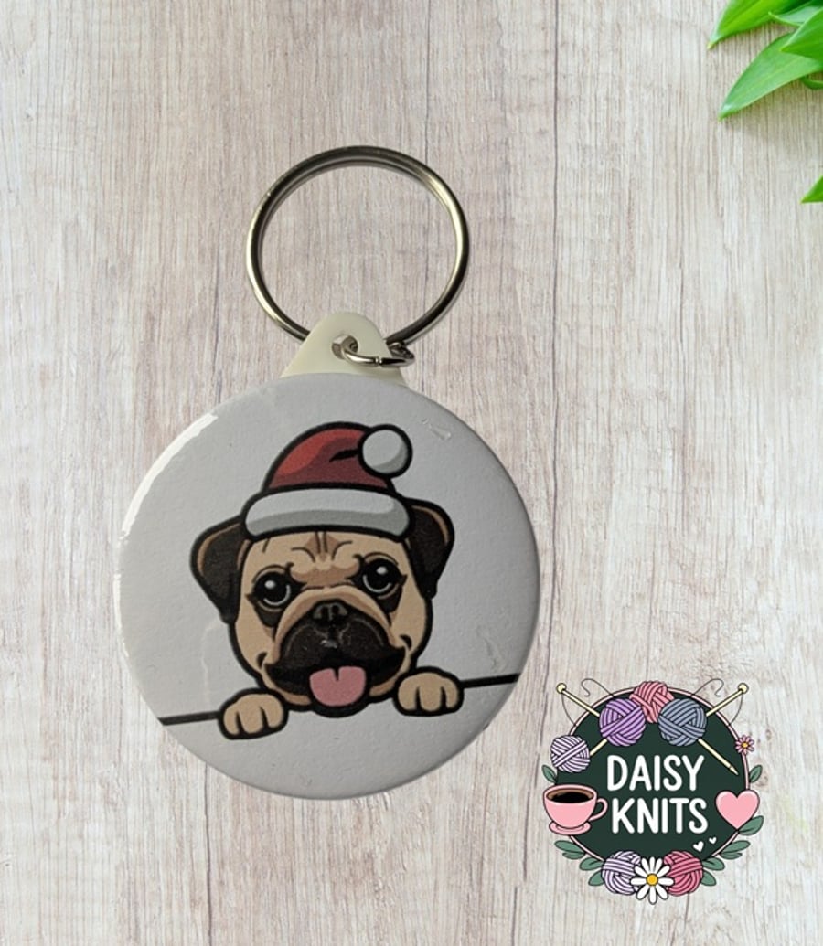 Pug Keyring with Santa Hat - Perfect Gift for Pug Owners