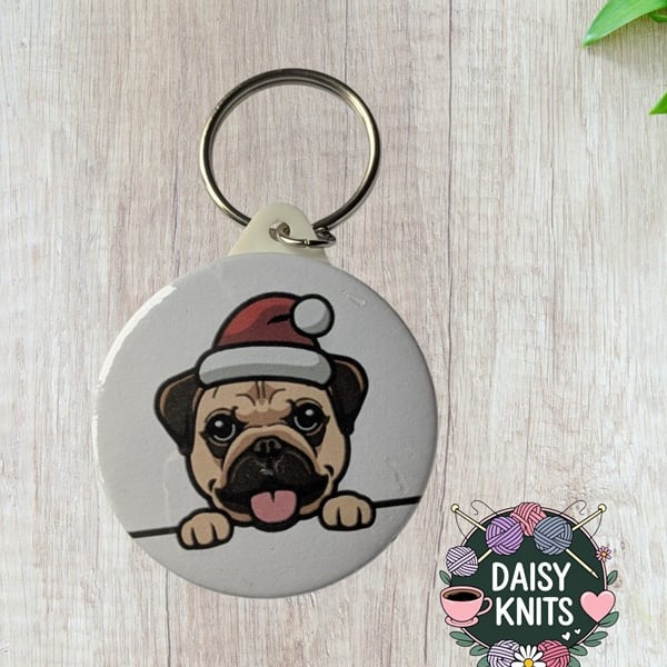 Pug Keyring with Santa Hat - Perfect Gift for Pug Owners