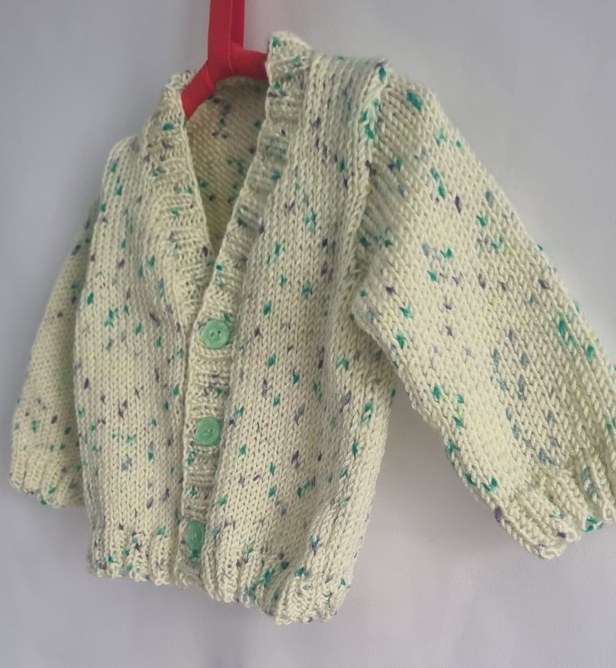 Hand knitted gender neutral  cardigan 0 to 6 months 