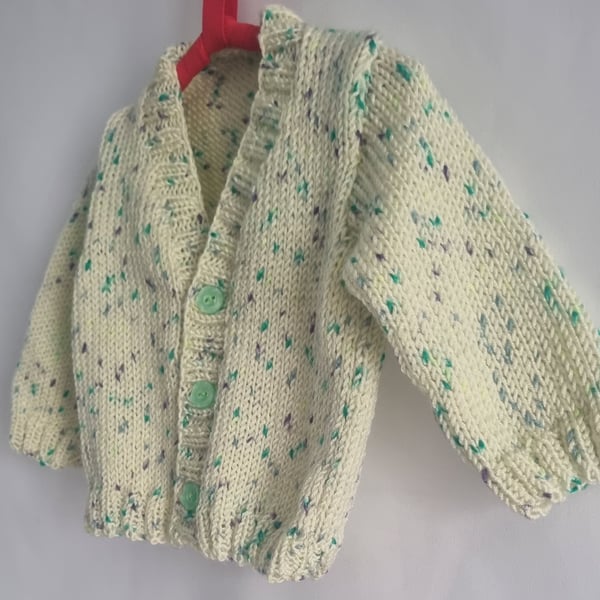 Hand knitted gender neutral  cardigan 0 to 6 months 