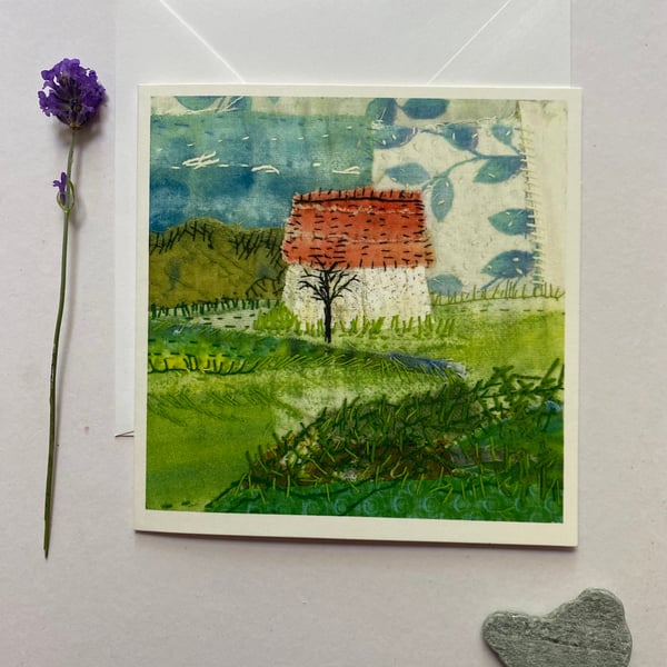 Abandoned barn, original art print greeting card