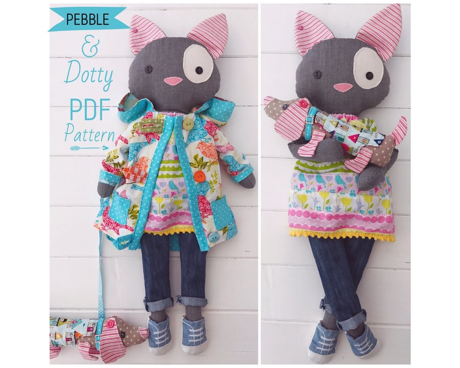 Digital PDF Sewing Pattern for Cat Doll 'Pebble... - Folksy