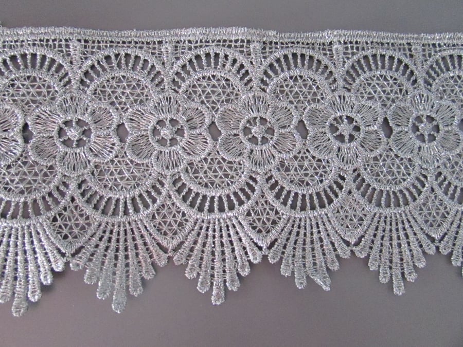 Metallic Silver Venise Guipure Lace sold by the metre