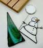 Stained Glass Diorama Snowman, Tree and Full Moon.  Ornament Suncatcher - Image 5