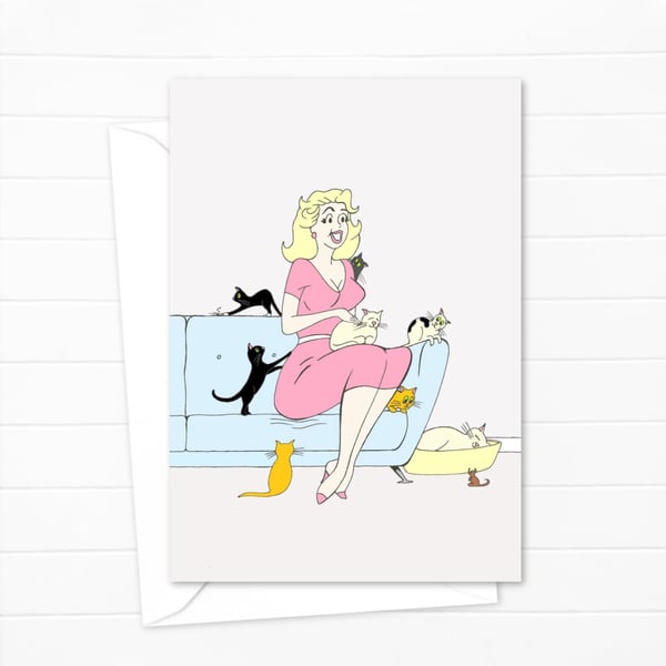 Crazy Cat Lady Greeting Card: Hand Drawn Vintage Style Illustration (106)