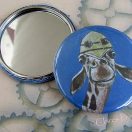 Steampunk Giraffe Art 58mm Pocket Mirror Animal Pith Helmet