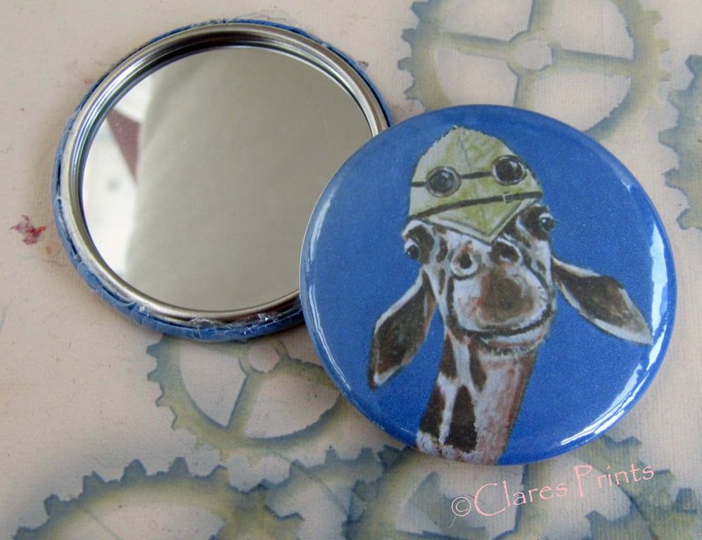 Steampunk Giraffe Art 58mm Pocket Mirror Animal Pith Helmet
