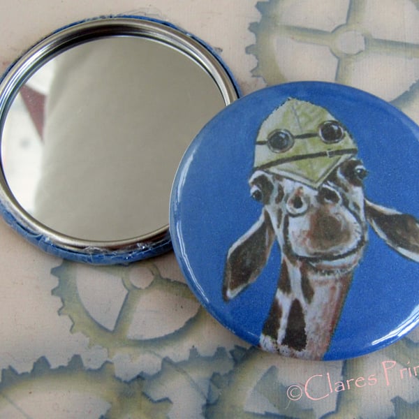 Steampunk Giraffe Art 58mm Pocket Mirror Animal Pith Helmet