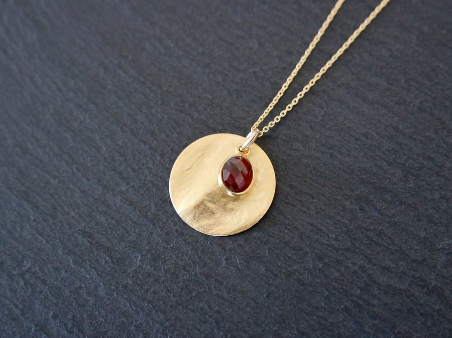 Garnet Gemstone Necklace, gold red, 925 Silver, gold Vermeil