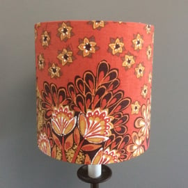 70s Batik Style Flower Leaf Tree Orange Vintage fabric Lampshade