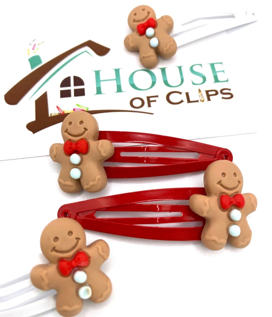 The Gingerbread Man Hair Clips x2 - Kids Hair Clips - Handmade Hair Clips - Gift