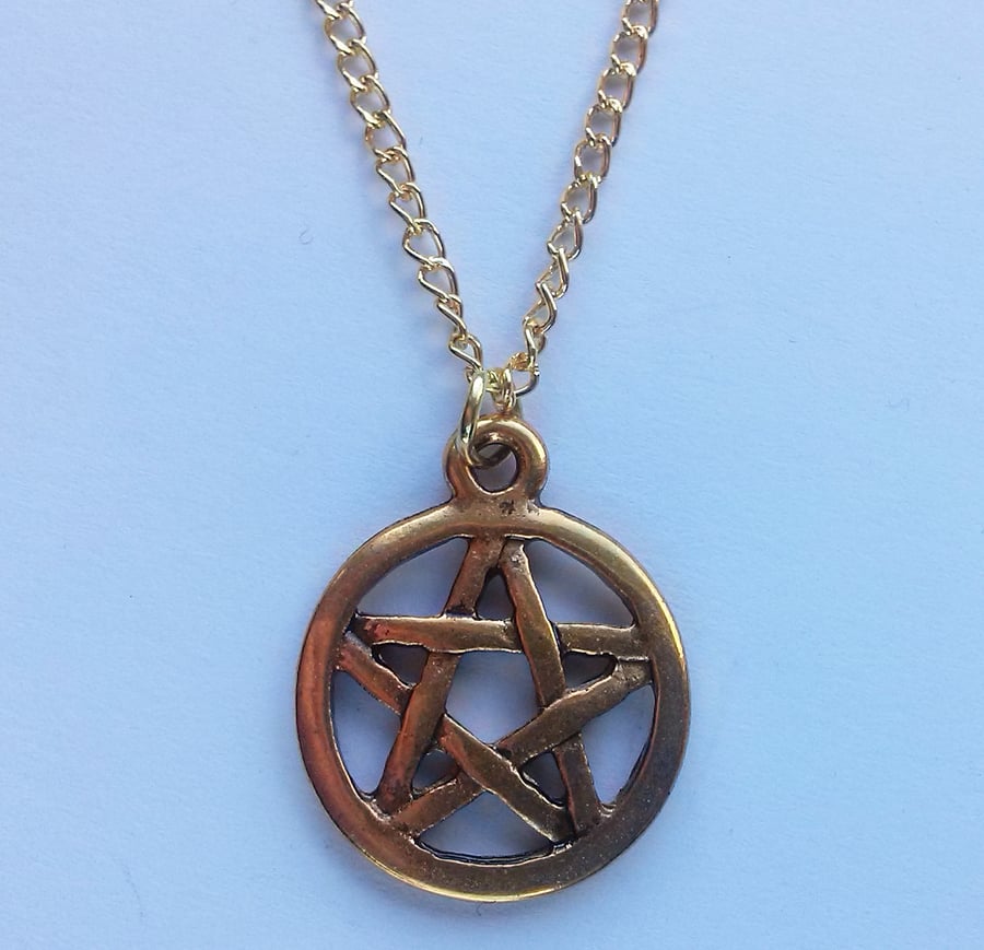 Gold Plate Small Pentagram Pentacle Necklace