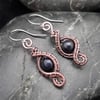 Copper Wire Weave Swirl Earrings with Sodalite Beads