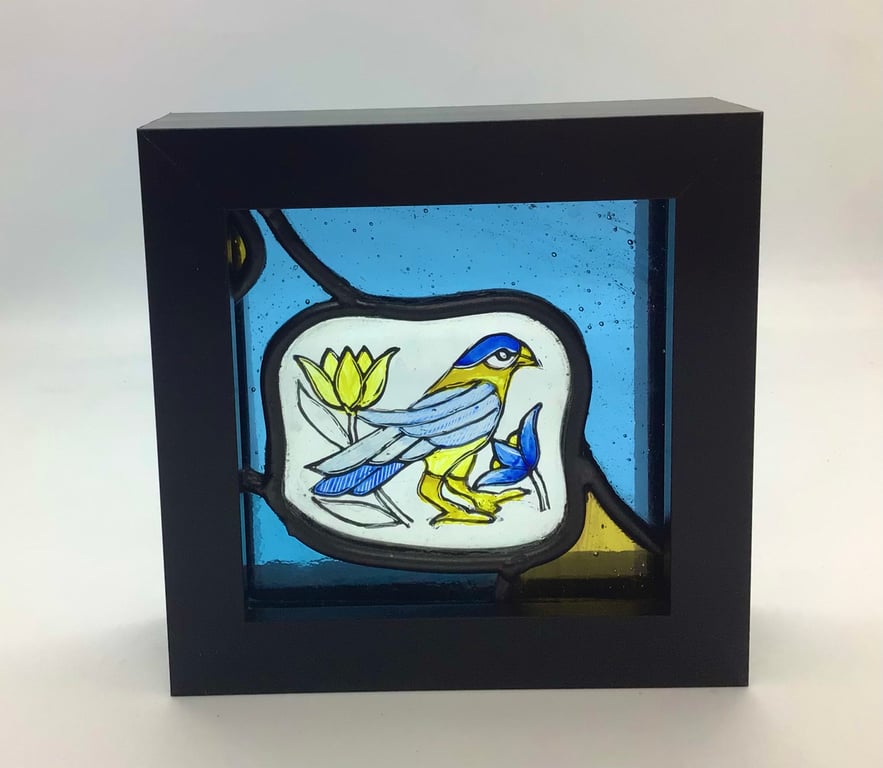 Blue bird - stained glass mini panel