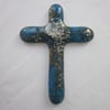 Handmade cast glass holding cross - small ocean