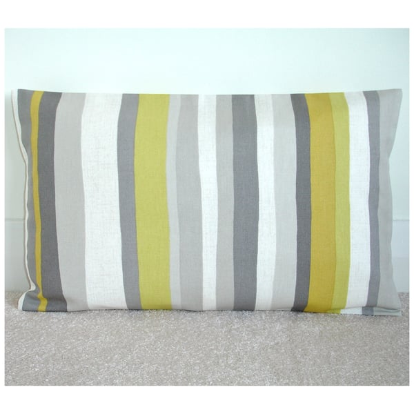 Cushion Cover Yellow and Grey Oblong Striped 16" x 12" 12x16 inch