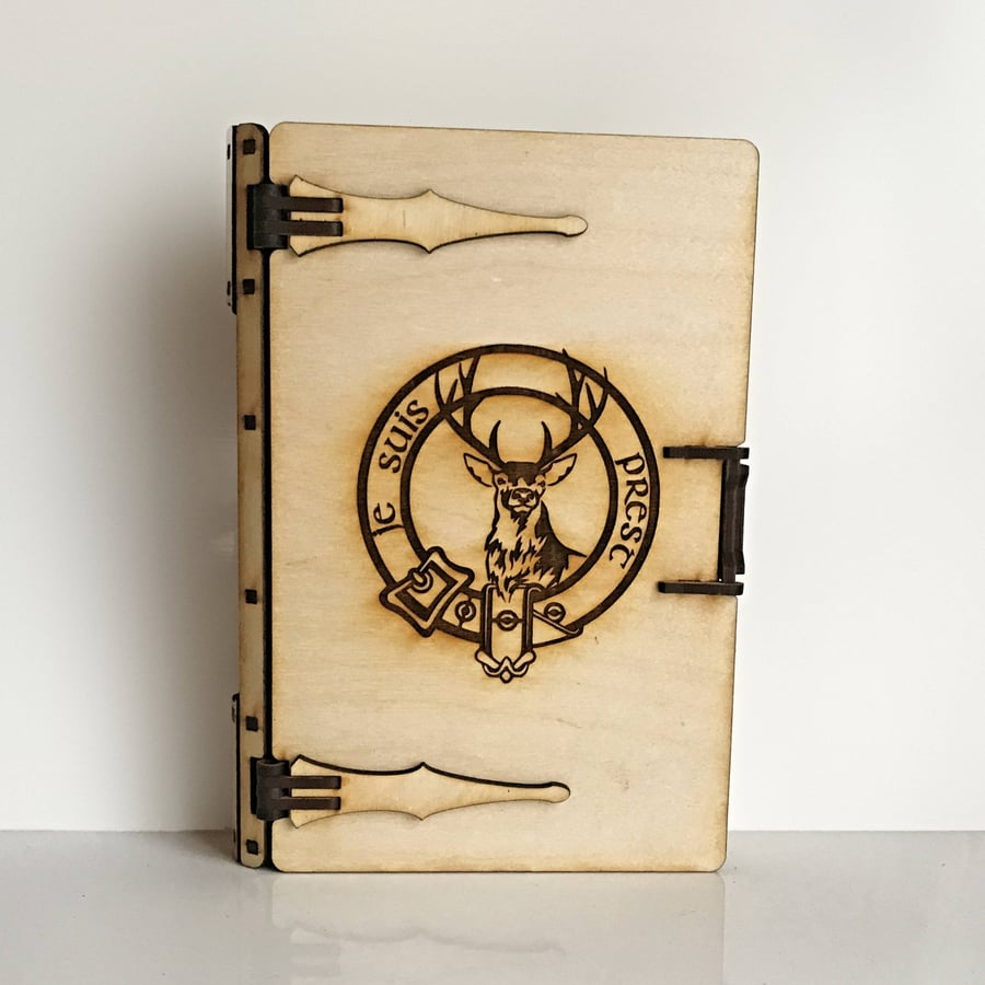 Outlander Wooden Book Box - Clan Fraser and Je Suis Preste
