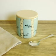 Ceramic Storage Jar with Flat Lid - Birch Tree and Birds
