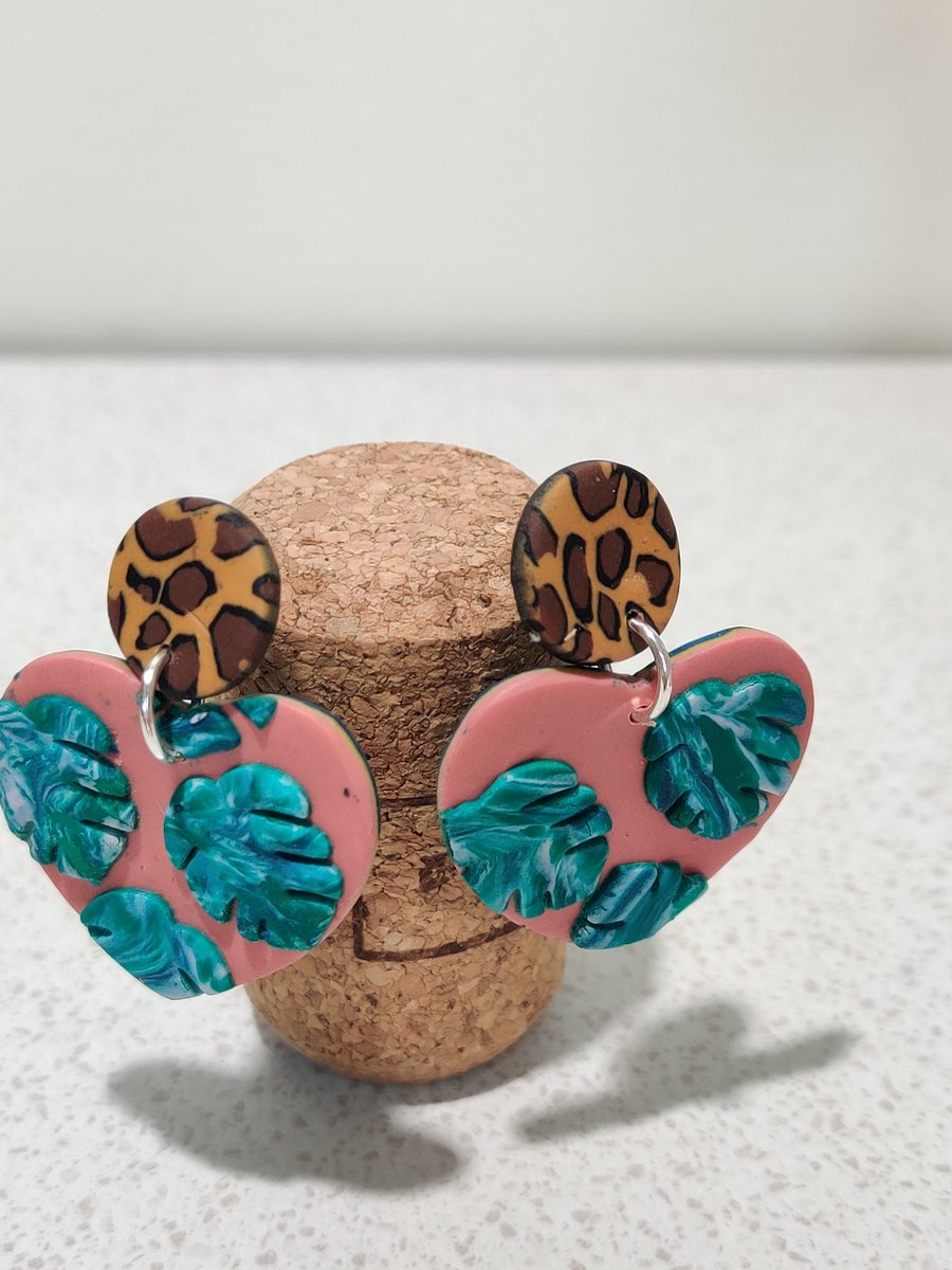 Jungle vibes heart leopard dangle earrings