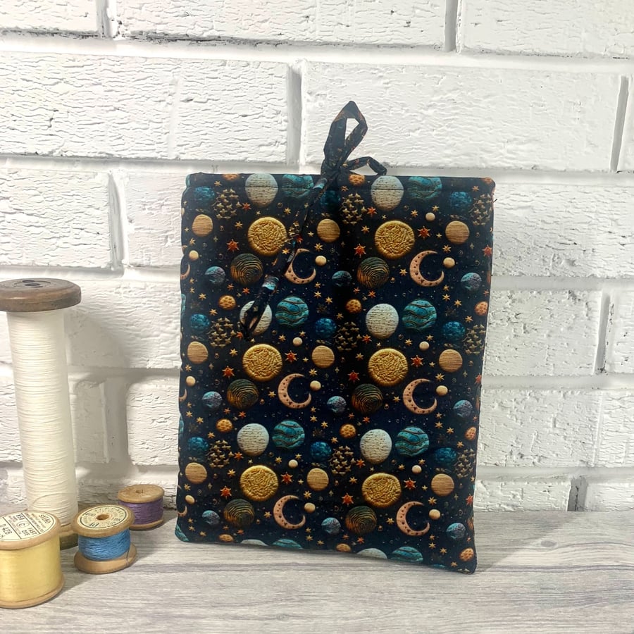 Moon & Stars Fabric Book Sleeve with Ties