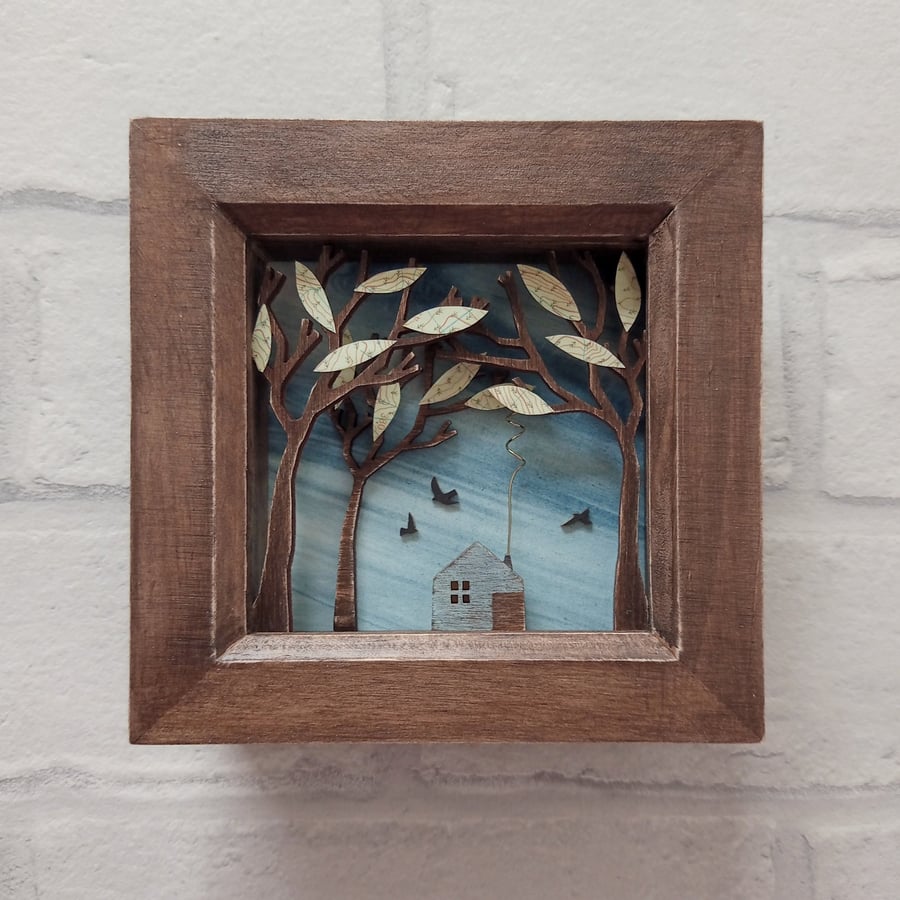 Cabin Diorama, Spring Landscape, Miniature Cabin in the Forest