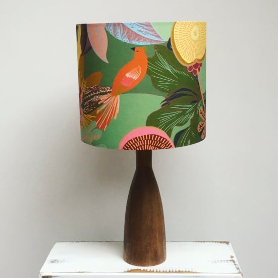 Handmade bright tropical bird fabric drum lampshade