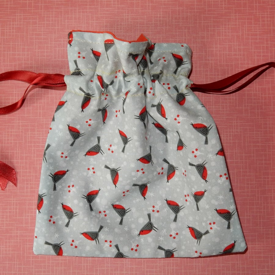 Christmas fabric gift bag robins