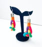 Rainbow statement earrings handcrafted with cotton yarn, Free Delivery - Image 5