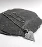 Sterling silver heart pendant on chain, oxidised patterned silver - Image 1