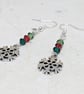 Snowflake earrings with red and green Swarovski crystals, silver plated - Image 6