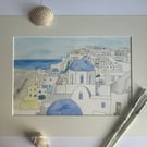 Greek watercolour church in Santorini