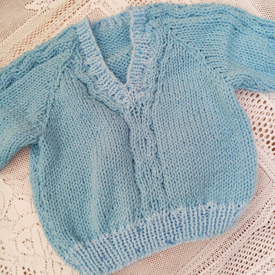 Child's Chunky V Neck Jumper with A Cabled Centre Front and Sleeves 