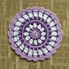 Crochet Mandala Table Mat Doily in Purple, Lilac and White 