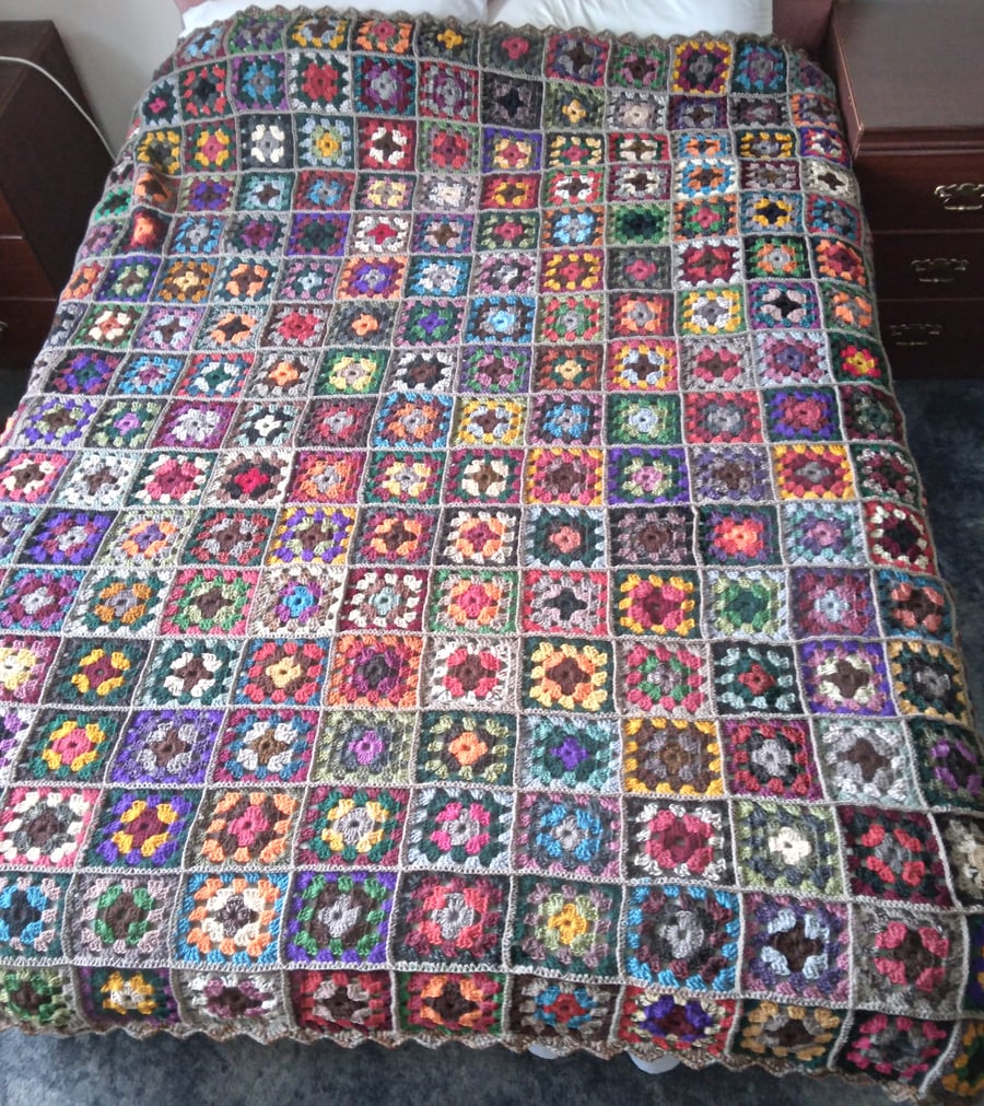 Crochet Granny Squares Blanket, King Size, Autu - Folksy