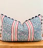 ILIV Isolde Slate Floral Lumbar Cushion with Navy Ric Rac - FEATHER PAD Included