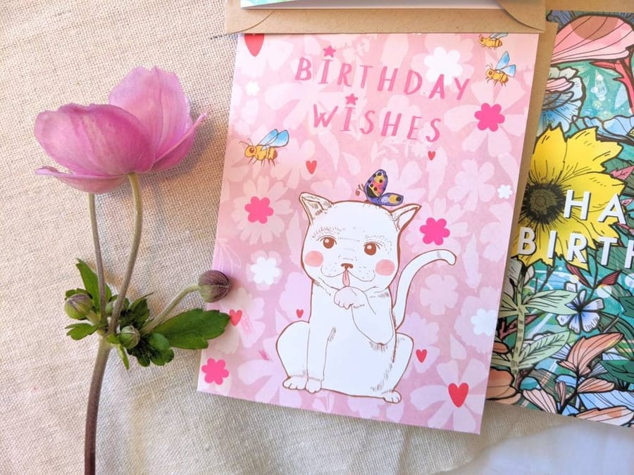 Birthday Wishes Little Cat Happy Birthday A6 Illustrated Card