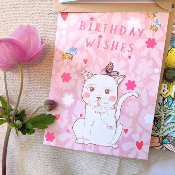 Birthday Wishes Little Cat Happy Birthday A6 Illustrated Card