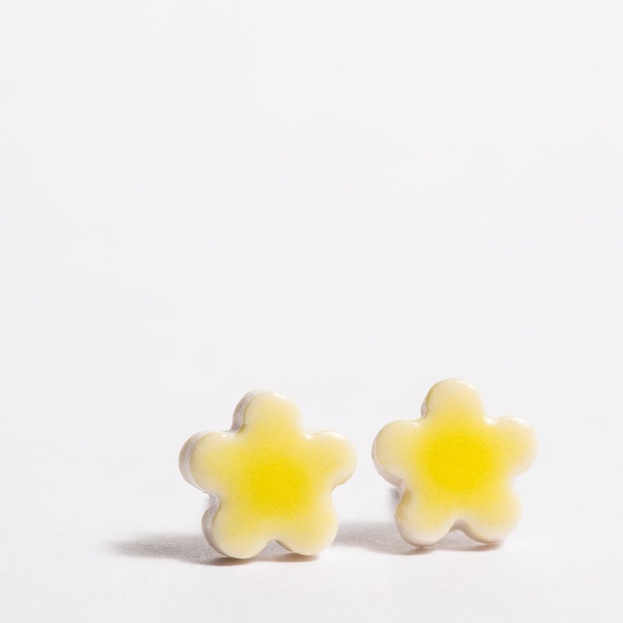 Small Lemon Yellow Flower Porcelain Earrings