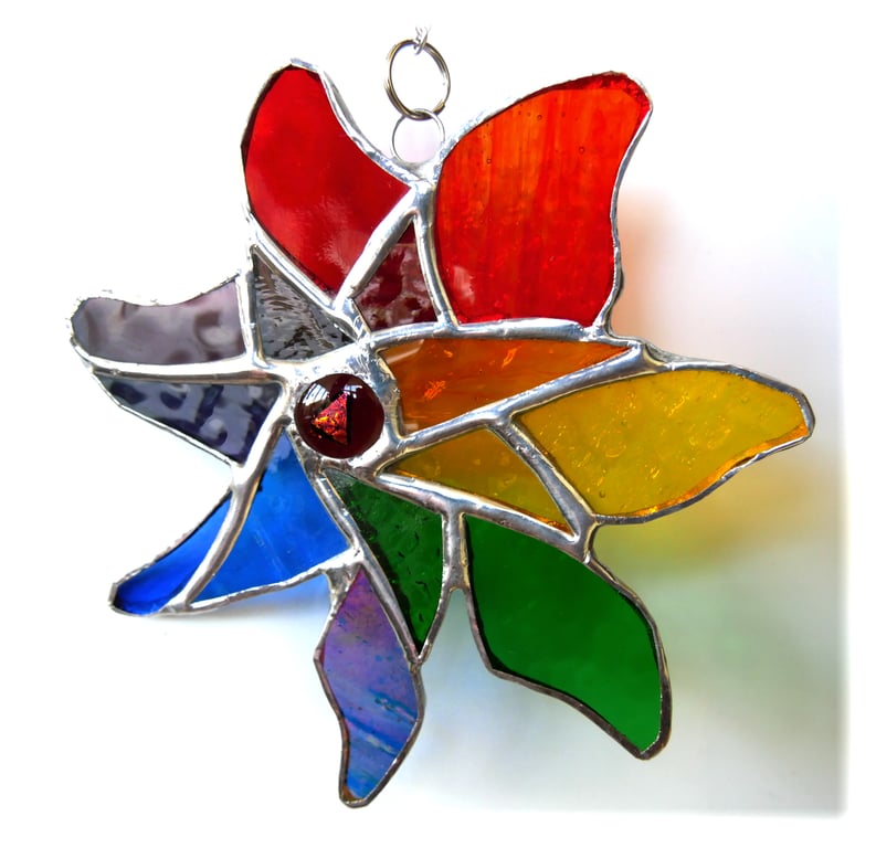 Pinwheel Suncatcher Rainbow Stained Glass Handmade
