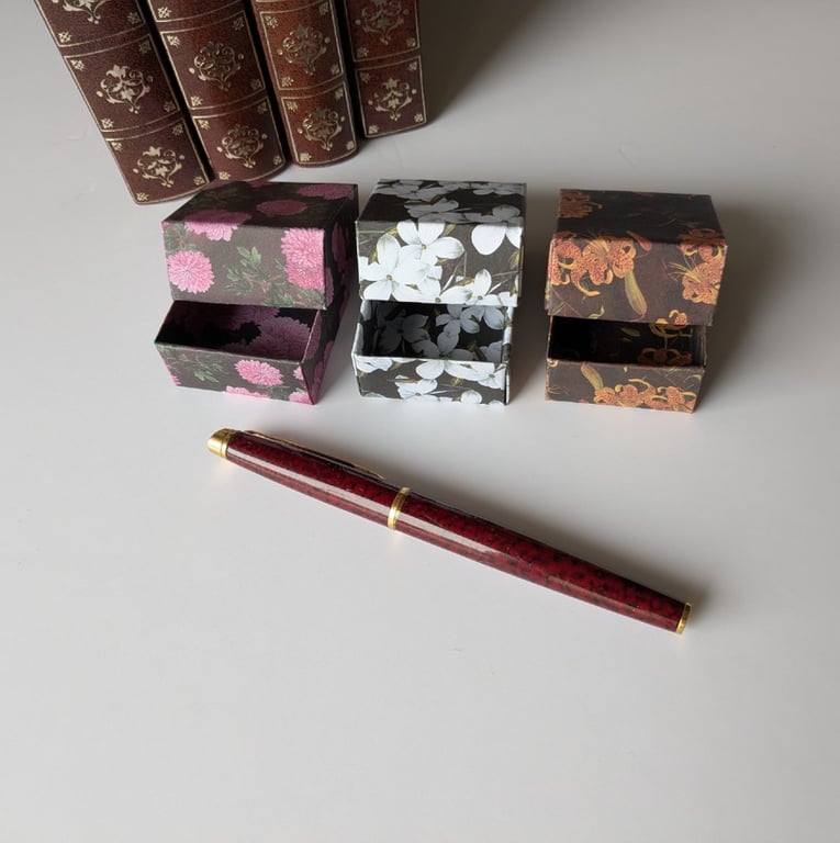 A set of three handmade, gift or presentation micro-boxes - 'Dark Florals Set A'