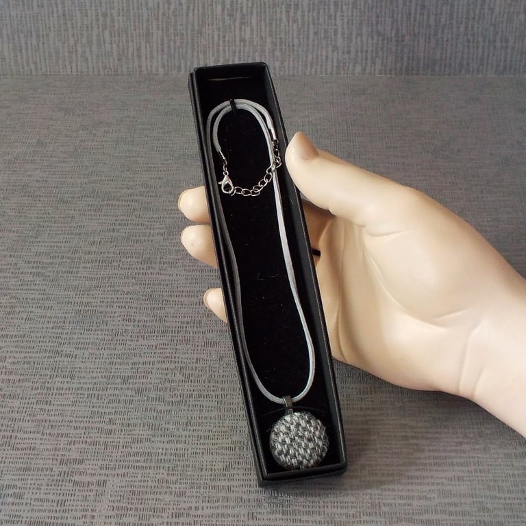 Handmade pendant necklace mottled grey Harris tweed