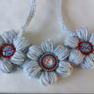 Soft Sparkly Grey Statement Flower Necklace 