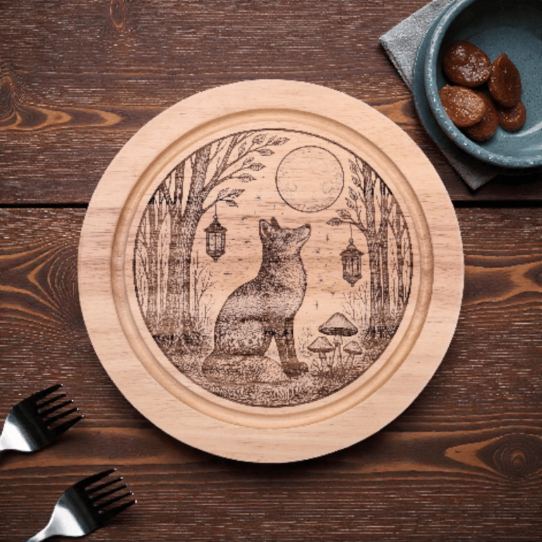 Fox Compact Cheeseboard with Knives – Engraved Woodland Design