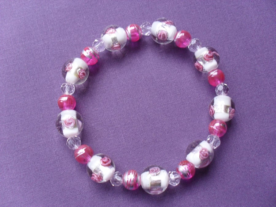 Glass Bead and Crystal Bracelet BR006