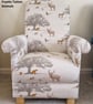 Child's Chair Fryetts Tatton Animals Fabric Foxes Rabbits Beige Grey Armchair  - Image 2